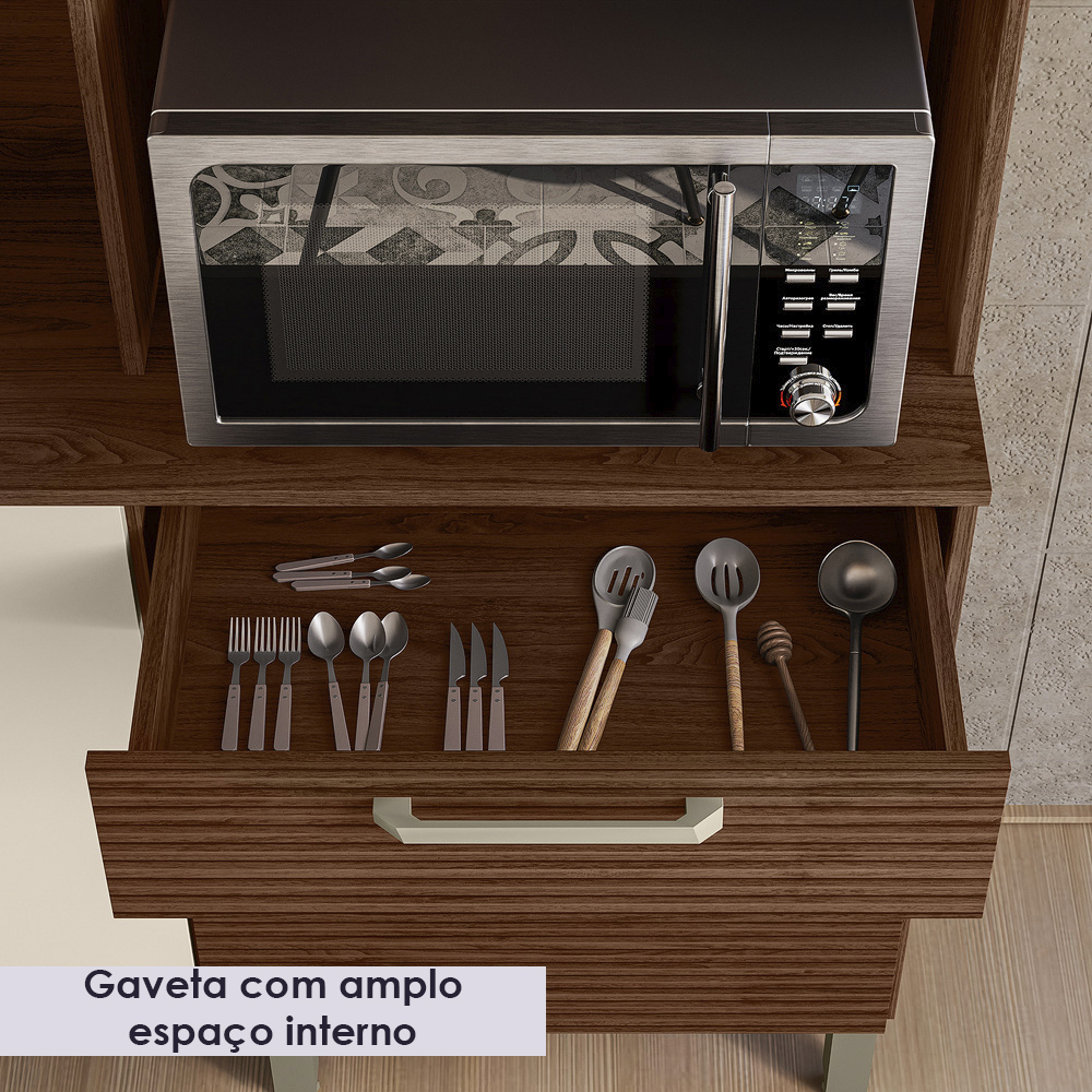 Cozinha Compacta 6P 2G 180 cm Ferrara Nogueira Off White Cp Ripado KTP