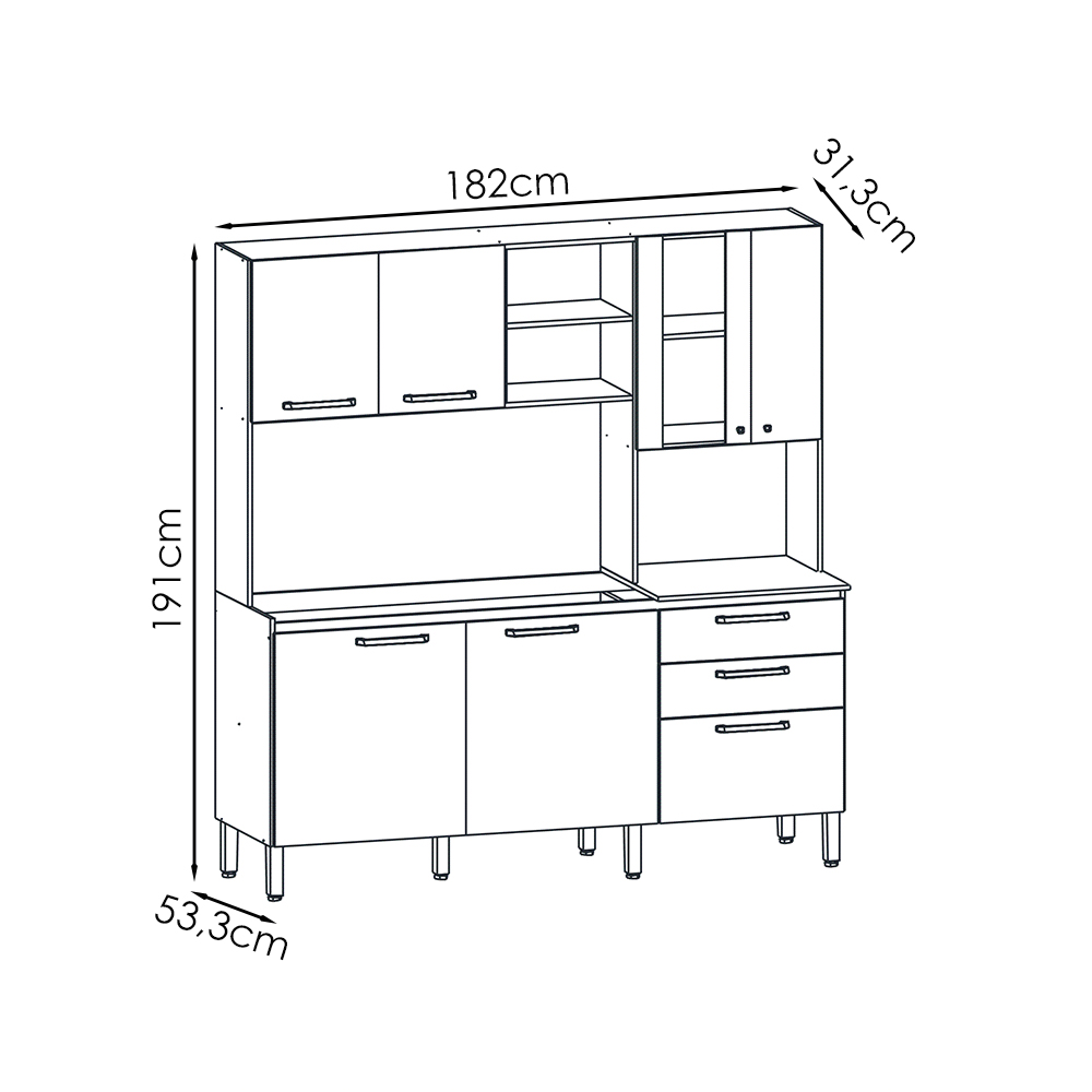 Cozinha Compacta 7P 2G 182 cm Mega Freijo Soft KTP