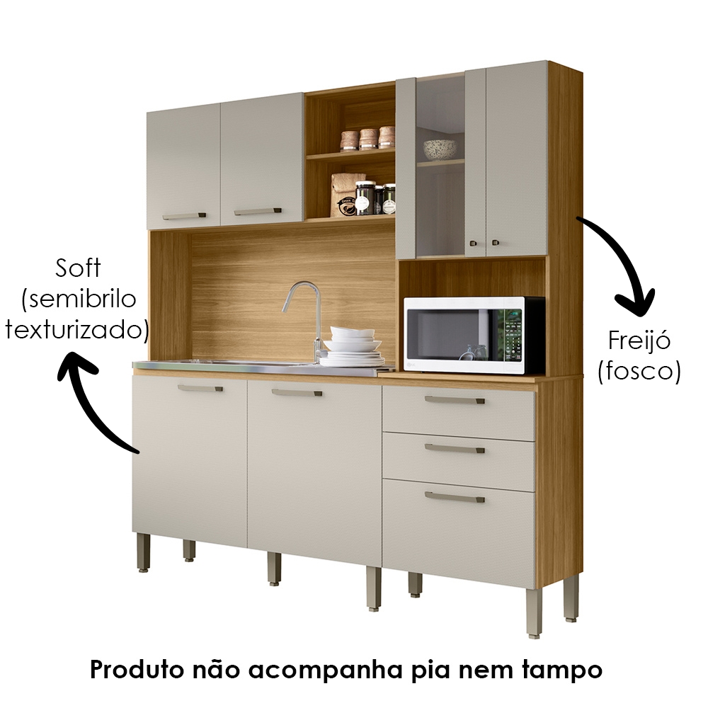 Cozinha Compacta 7P 2G 182 cm Mega Freijo Soft KTP