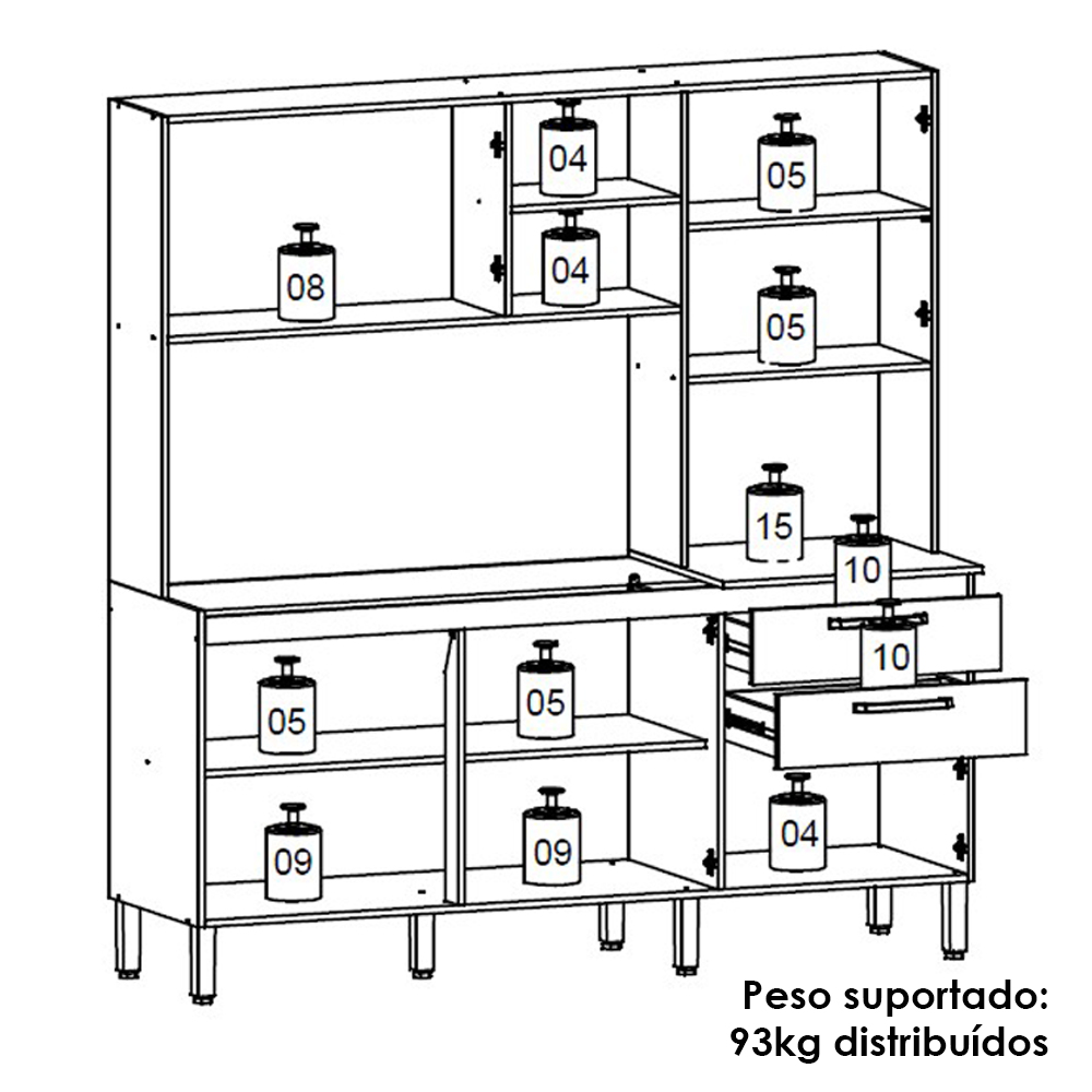 Cozinha Compacta 7P 2G 182 cm Mega Nogueira Off White Cp Ripado KTP