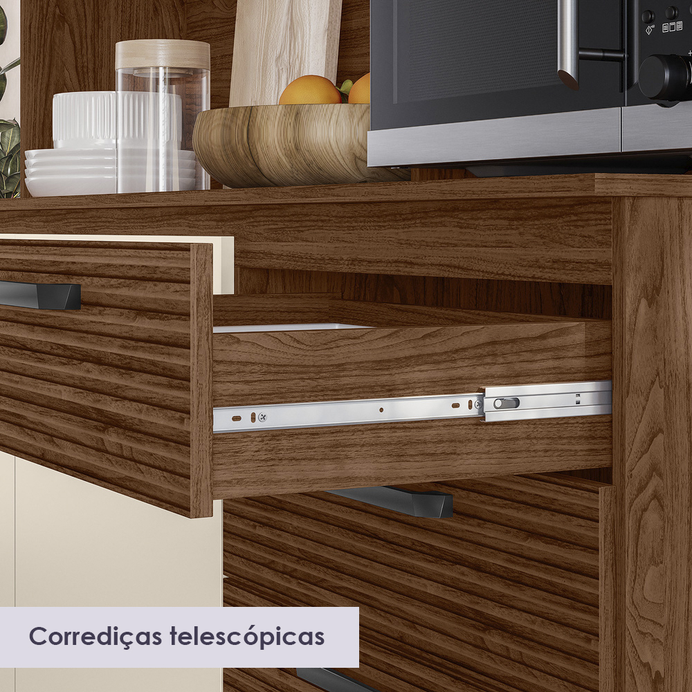 Cozinha Compacta 7P 2G 182 cm Mega Nogueira Off White Cp Ripado KTP