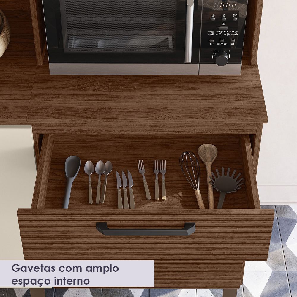 Cozinha Compacta 7P 2G 182 cm Mega Nogueira Off White Cp Ripado KTP