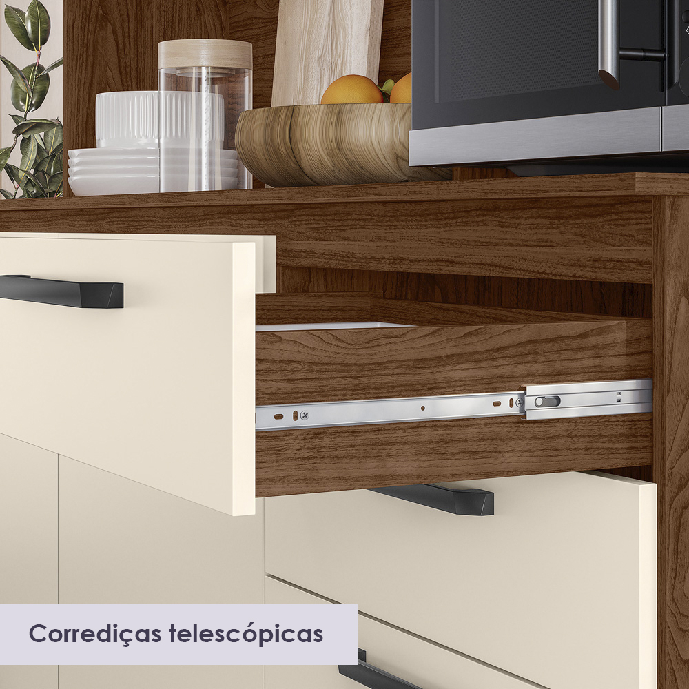 Cozinha Compacta 7P 2G 182 cm Mega Nogueira Off White KTP