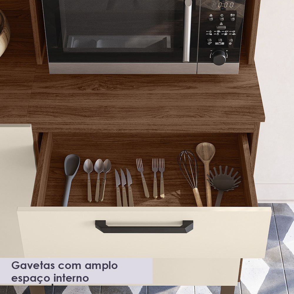 Cozinha Compacta 7P 2G 182 cm Mega Nogueira Off White KTP