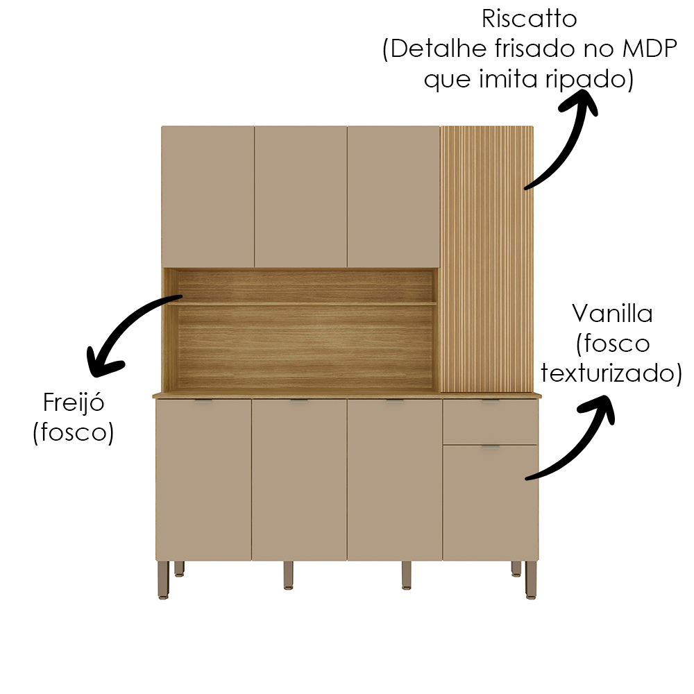 Cozinha Compacta 8P 1G 161 cm Slow Freijo Vanilla Cp Riscatto Freijo KTP