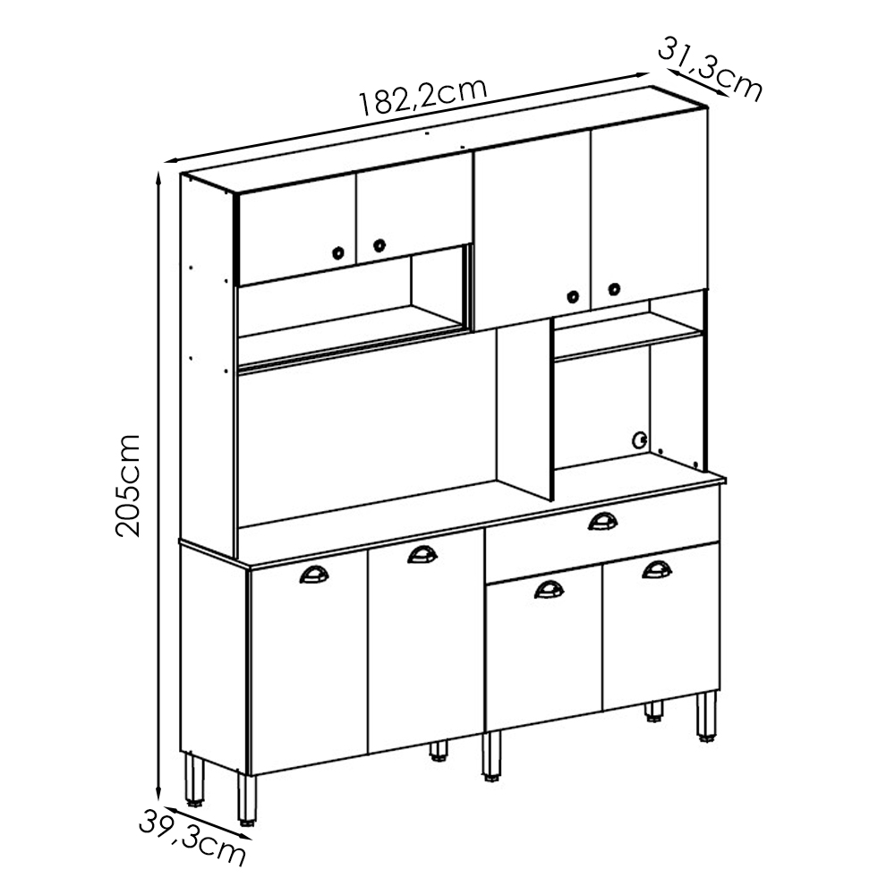 Cozinha Compacta 8P 1G 182 cm Core Freijo Vanilla KTP