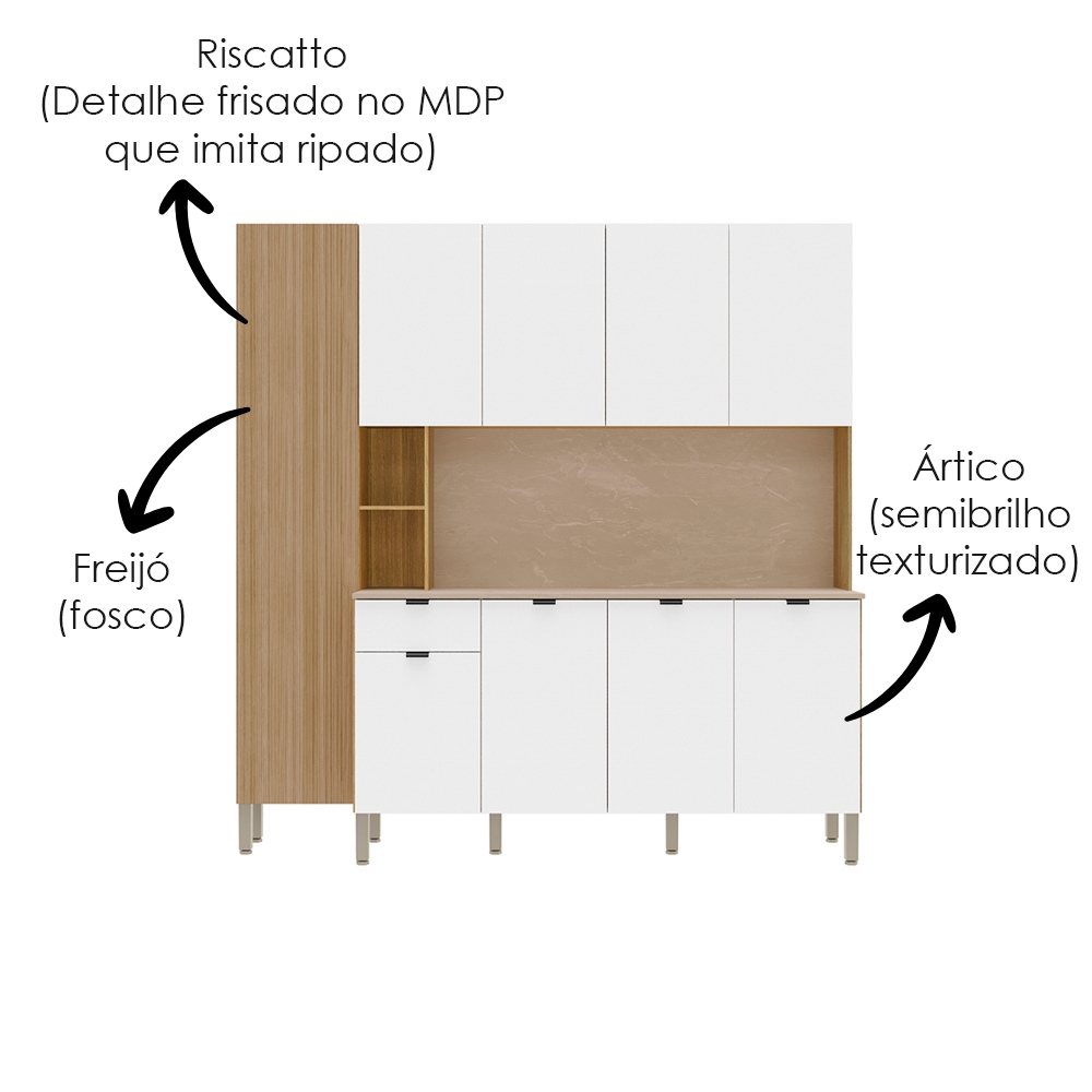 Cozinha Compacta 9P 1G 201 cm Pulse Freijo Artico Cp Riscatto Freijo KTP