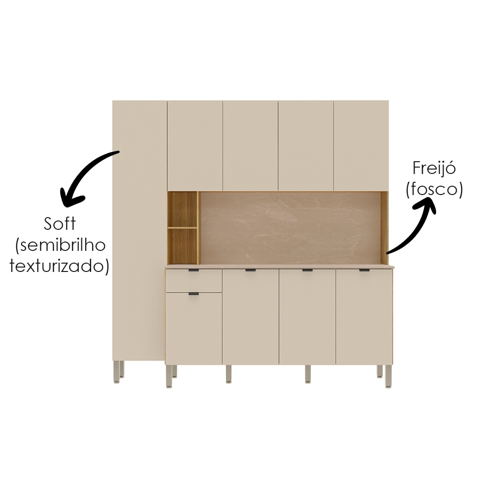 Cozinha Compacta 9P 1G 201 cm Pulse Freijo Soft KTP