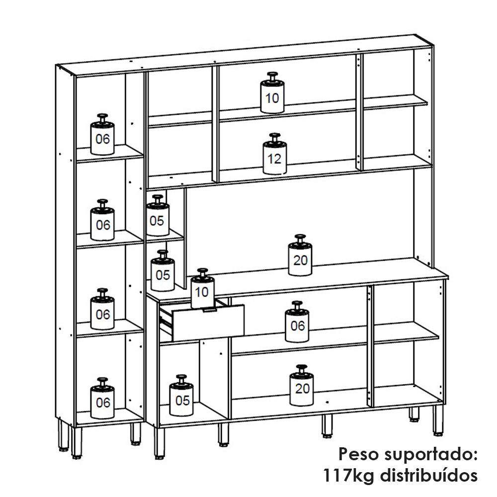 Cozinha Compacta 9P 1G 201 cm Pulse Freijo Vanilla Cp Riscatto Freijo KTP