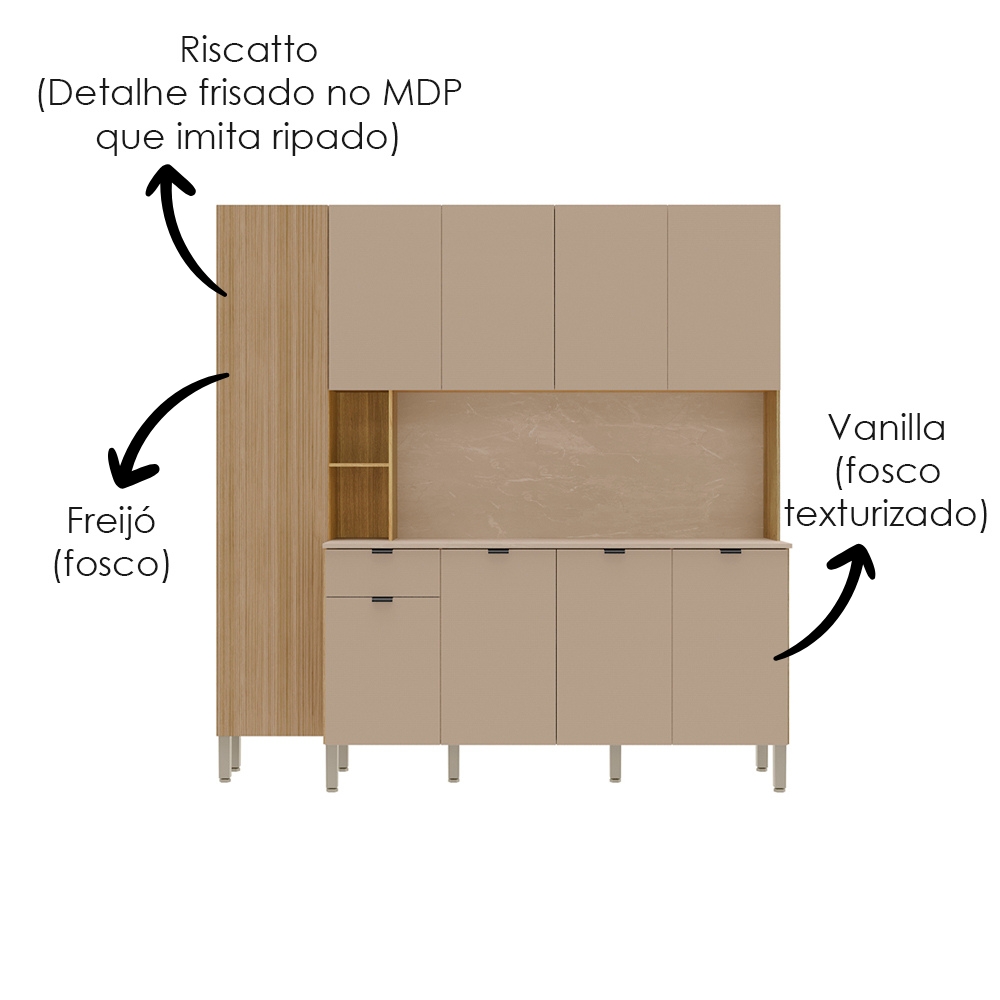 Cozinha Compacta 9P 1G 201 cm Pulse Freijo Vanilla Cp Riscatto Freijo KTP
