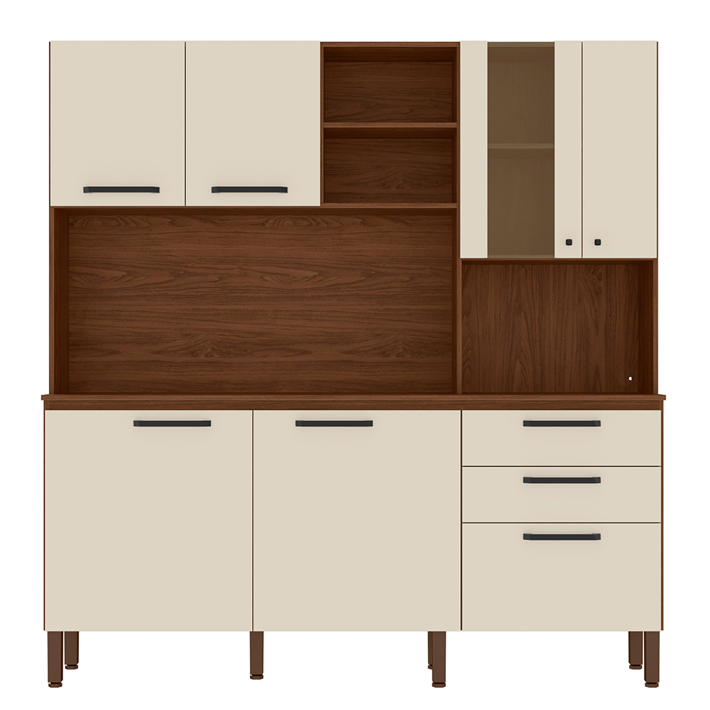 Cozinha Compacta Com Tampo 182 cm Mega Nogueira Off White KTP