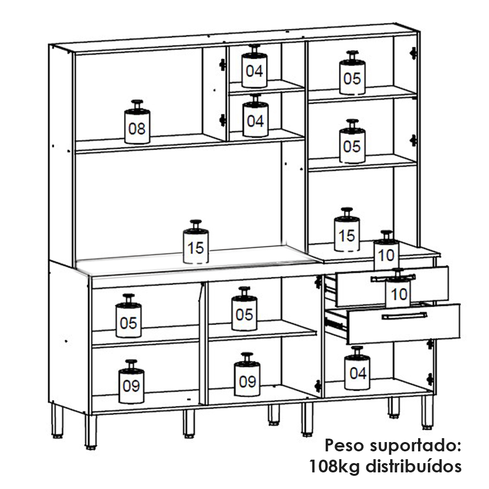 Cozinha Compacta Com Tampo 182 cm Mega Nogueira Off White KTP