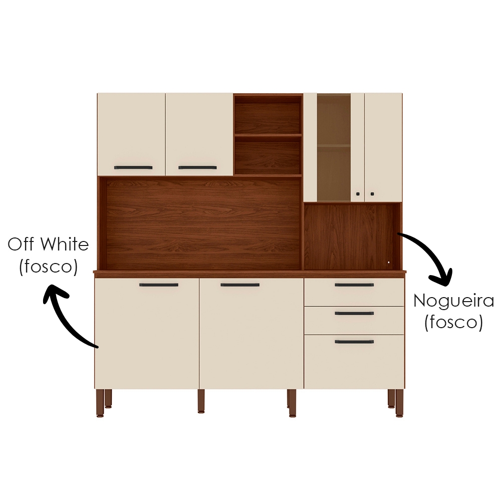 Cozinha Compacta Com Tampo 182 cm Mega Nogueira Off White KTP