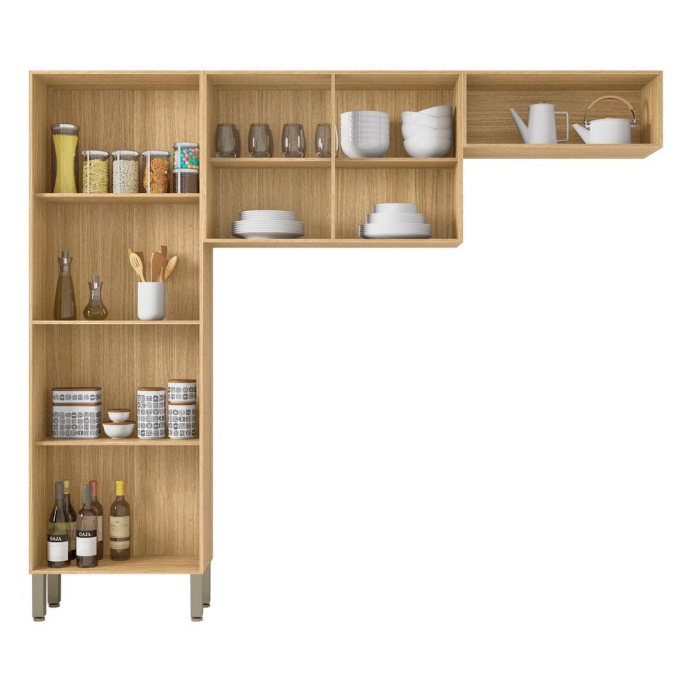 Cozinha Compacta Pequena 8 Portas Freijó Gris Nala Kits Paraná