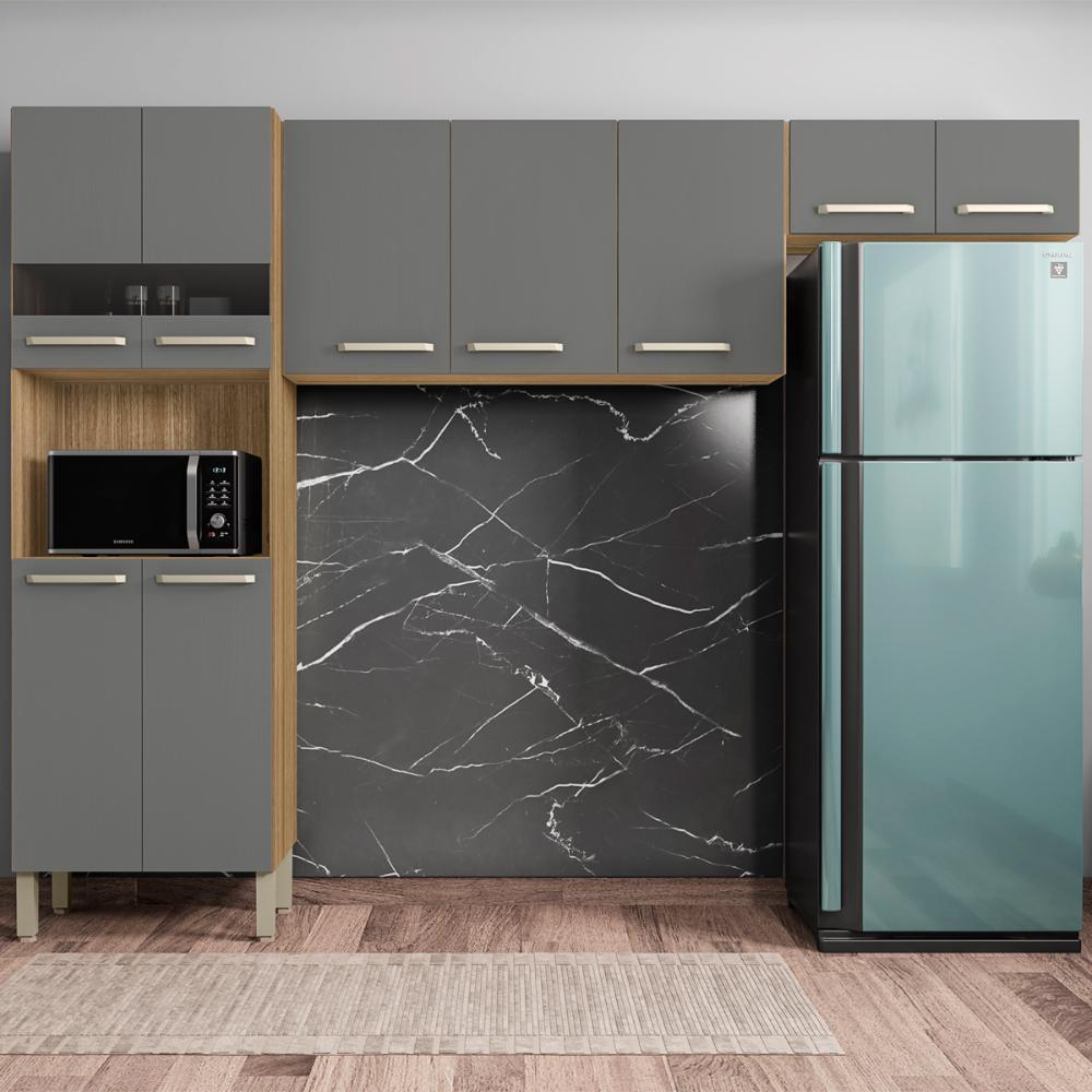Cozinha Compacta Pequena 9 Portas Freijó Gris Versalhes Kits Paraná