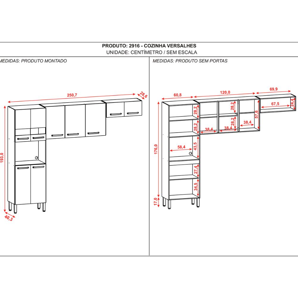 Cozinha Compacta Pequena 9 Portas Freijó Gris Versalhes Kits Paraná