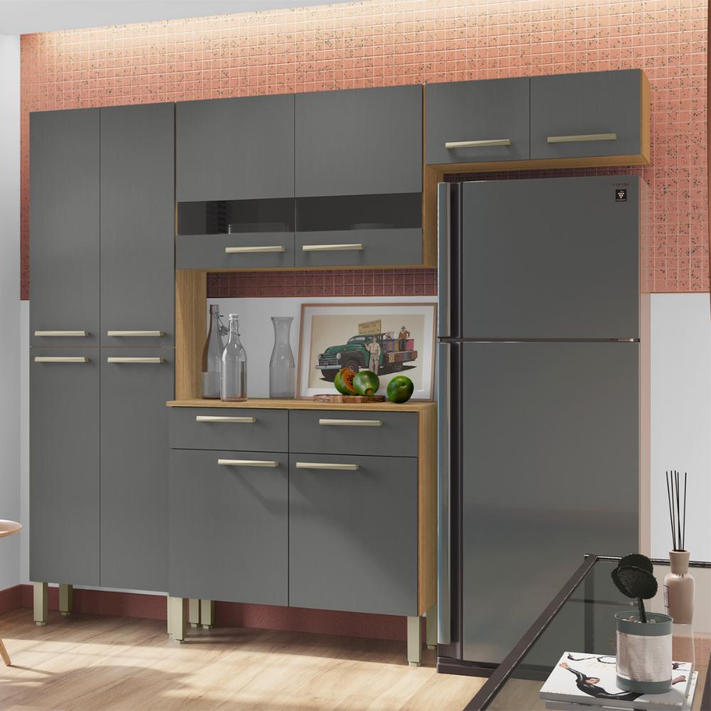 Cozinha Completa Compacta 10 Portas e 2 Gavetas Freijó Gris Nala Kits Paraná