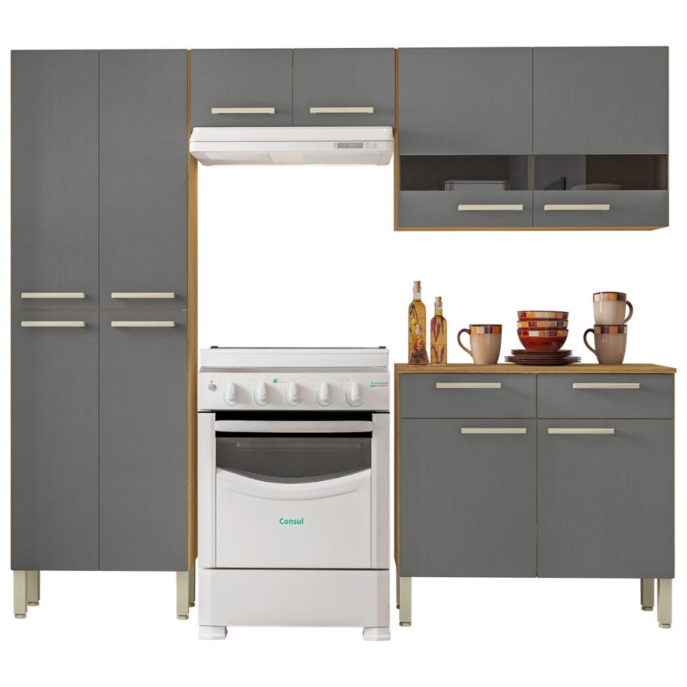 Cozinha Completa Compacta 10 Portas e 2 Gavetas Freijó Gris Nala Kits Paraná