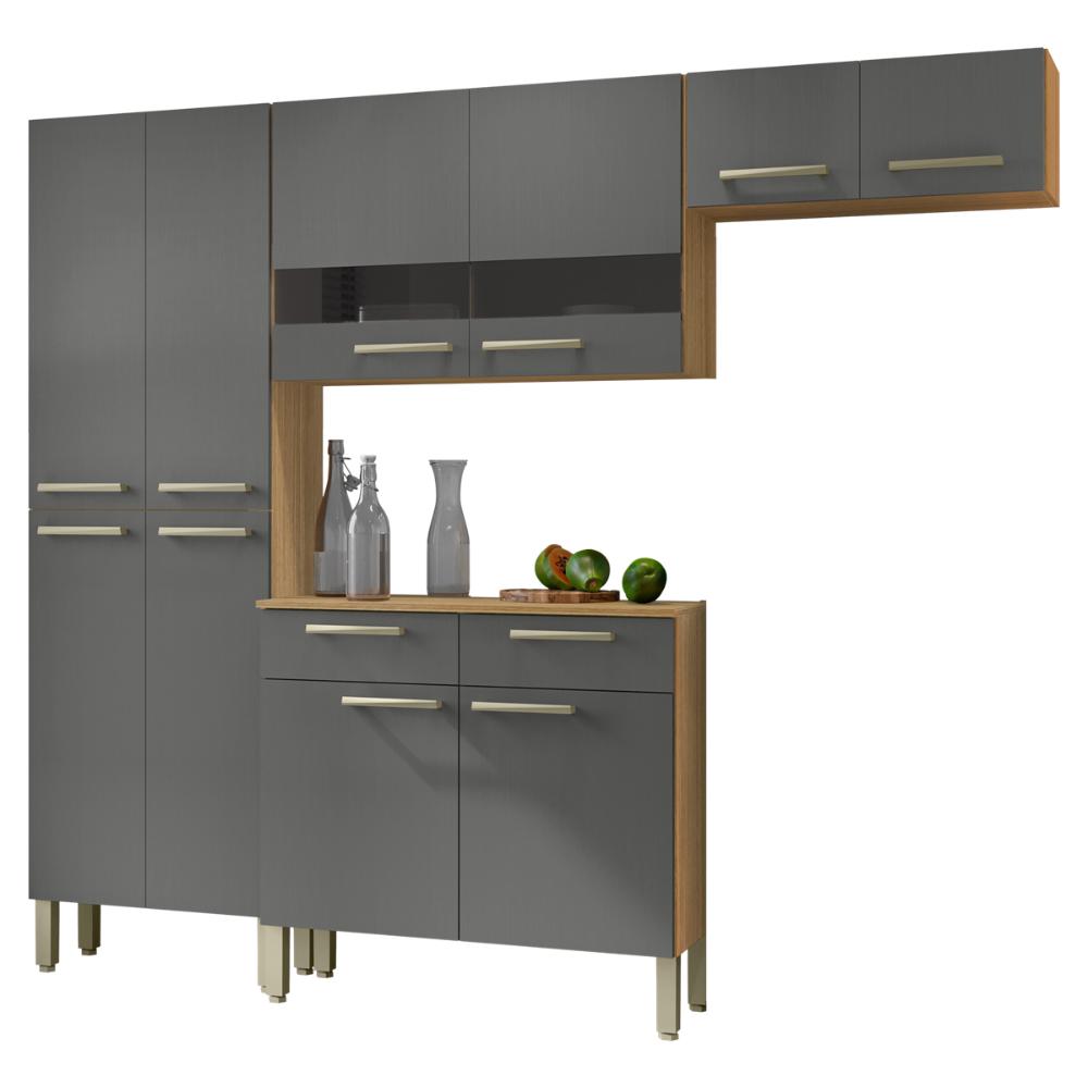 Cozinha Completa Compacta 10 Portas e 2 Gavetas Freijó Gris Nala Kits Paraná