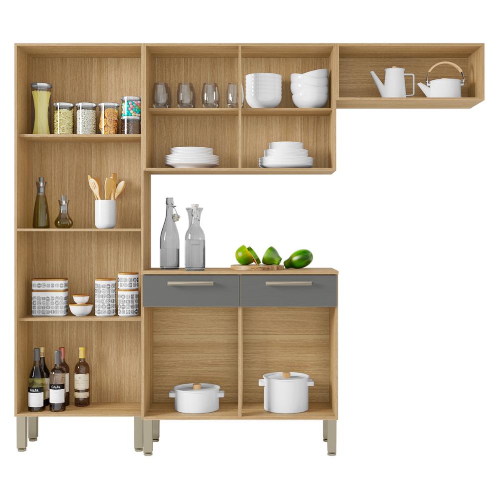 Cozinha Completa Compacta 10 Portas e 2 Gavetas Freijó Gris Nala Kits Paraná