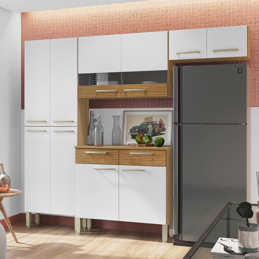 Cozinha Completa Compacta 10 Portas e 2 Gavetas Freijó Supremo Cp Ripado Freijó Nala Kits Paraná