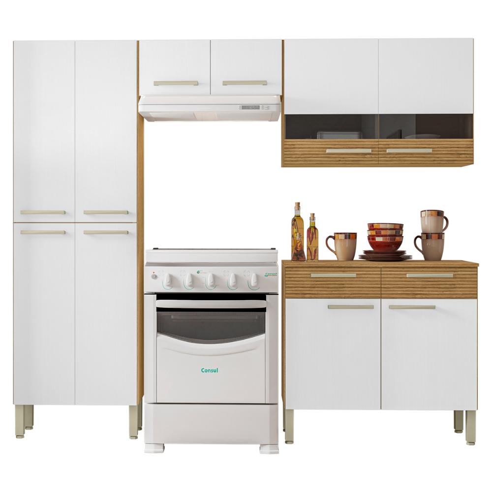 Cozinha Completa Compacta 10 Portas e 2 Gavetas Freijó Supremo Cp Ripado Freijó Nala Kits Paraná