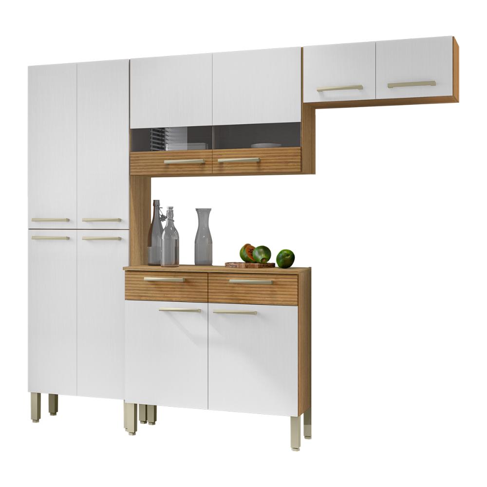 Cozinha Completa Compacta 10 Portas e 2 Gavetas Freijó Supremo Cp Ripado Freijó Nala Kits Paraná
