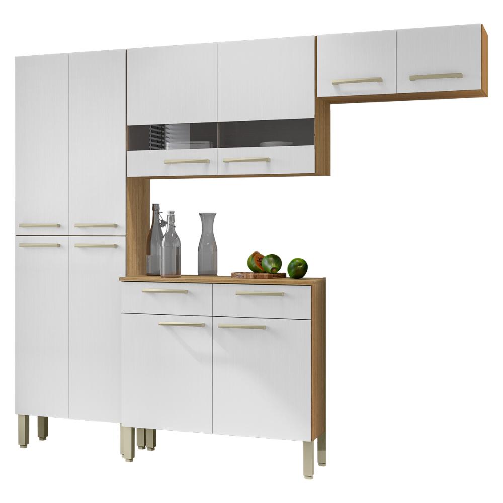 Cozinha Completa Compacta 10 Portas e 2 Gavetas Freijó Supremo Nala Kits Paraná