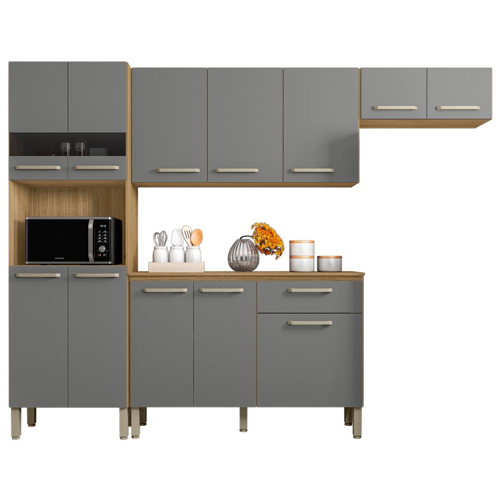 Cozinha Completa Compacta 12 Portas e 1 Gaveta Freijó Gris Versalhes Kits Paraná