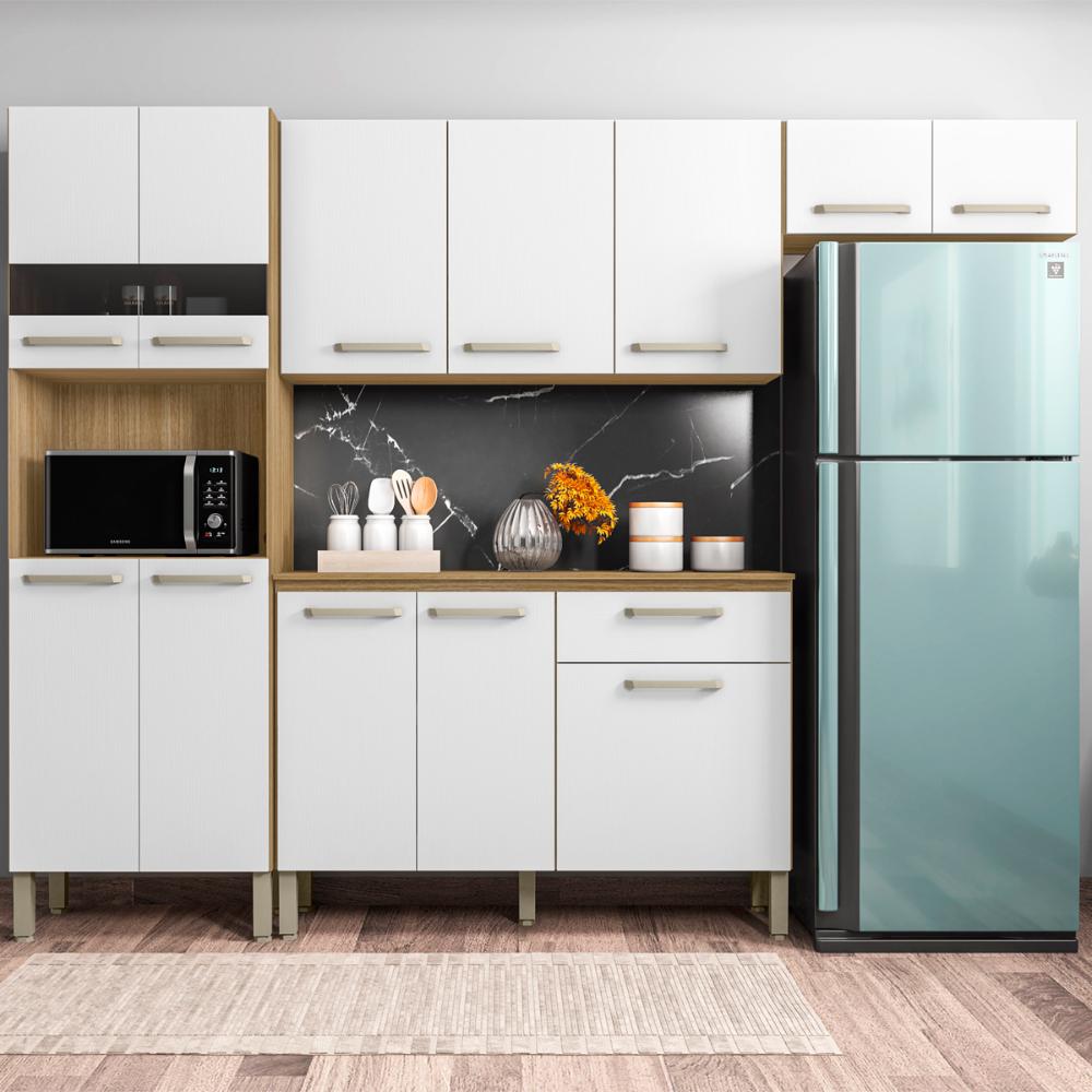 Cozinha Completa Compacta 12 Portas e 1 Gaveta Freijó Supremo Versalhes Kits Paraná