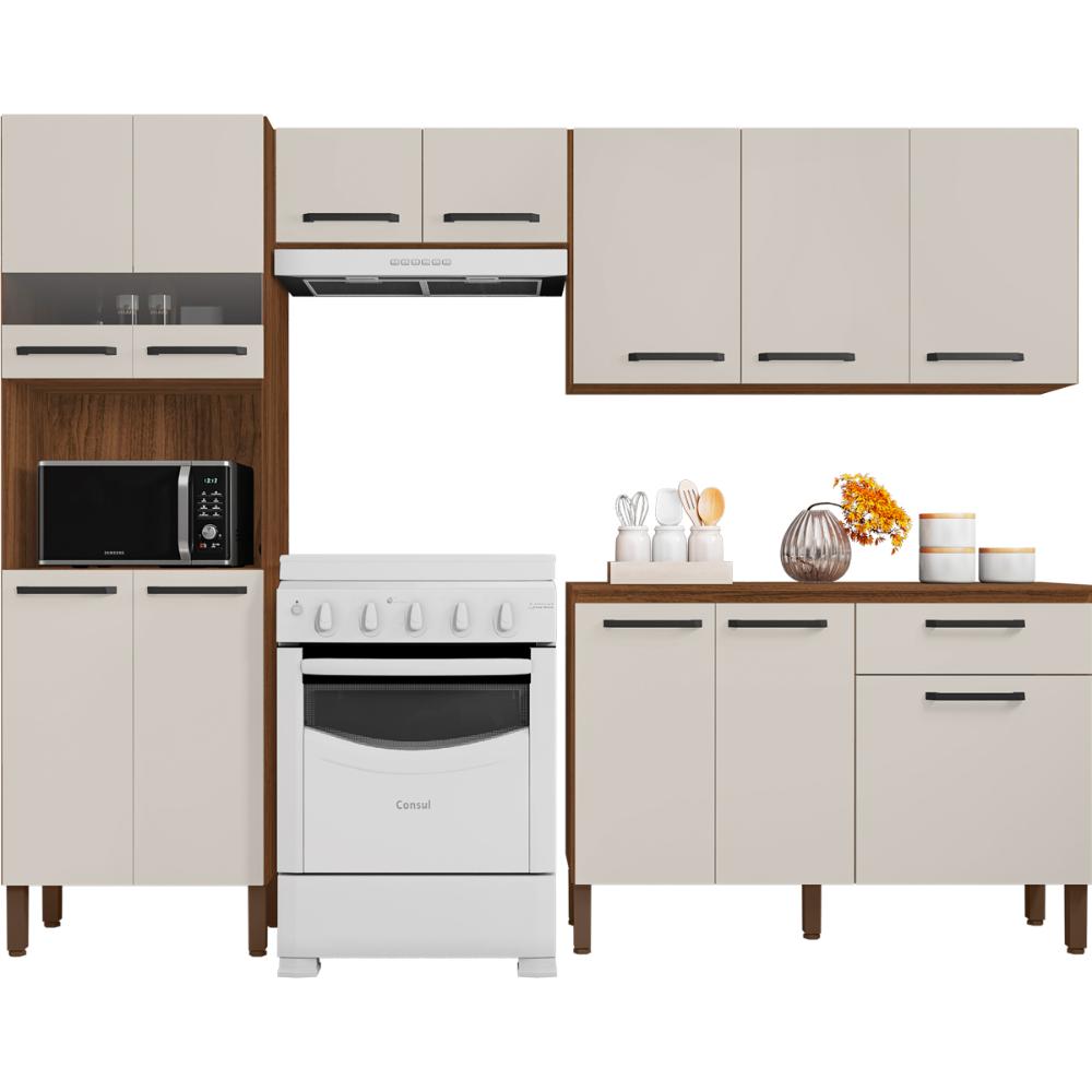 Cozinha Completa Compacta 12 Portas e 1 Gaveta Nogueira Off White Versalhes Kits Paraná