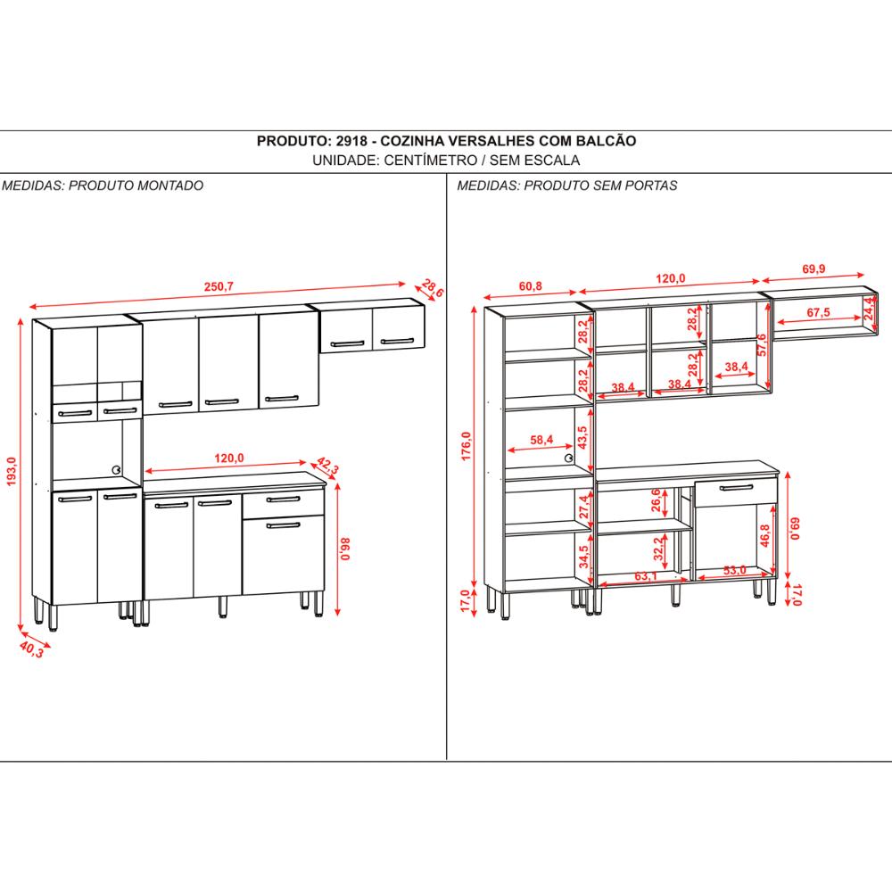 Cozinha Completa Compacta 12 Portas e 1 Gaveta Nogueira Off White Versalhes Kits Paraná