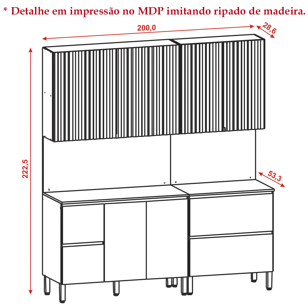 Cozinha Modulada 06 Peças 222cm 3035ART Freijo Artico Riscatto Freijo KTP