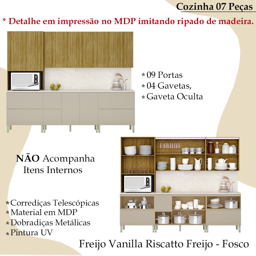 Cozinha Modulada 07 Peças 222cm 3034ART Freijo Vanilla Riscatto Freijo KTP