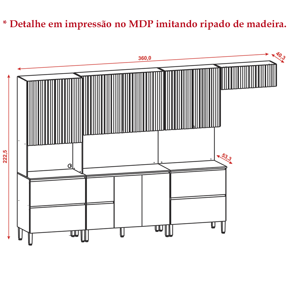 Cozinha Modulada 08 Peças 222cm 3033ART Freijo Artico Riscatto Freijo KTP