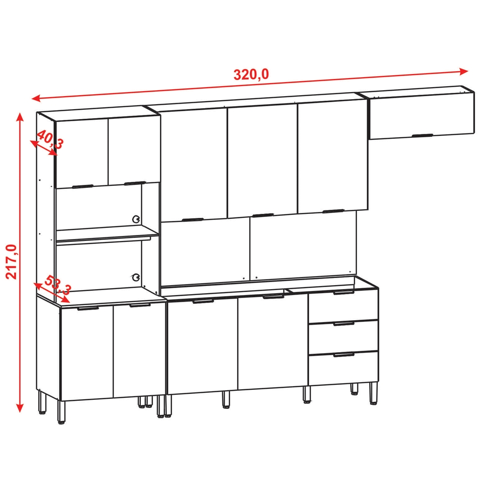 Cozinha Modulada 10 Portas 320cm 2990 Freijo Vanilla Ripado KTP