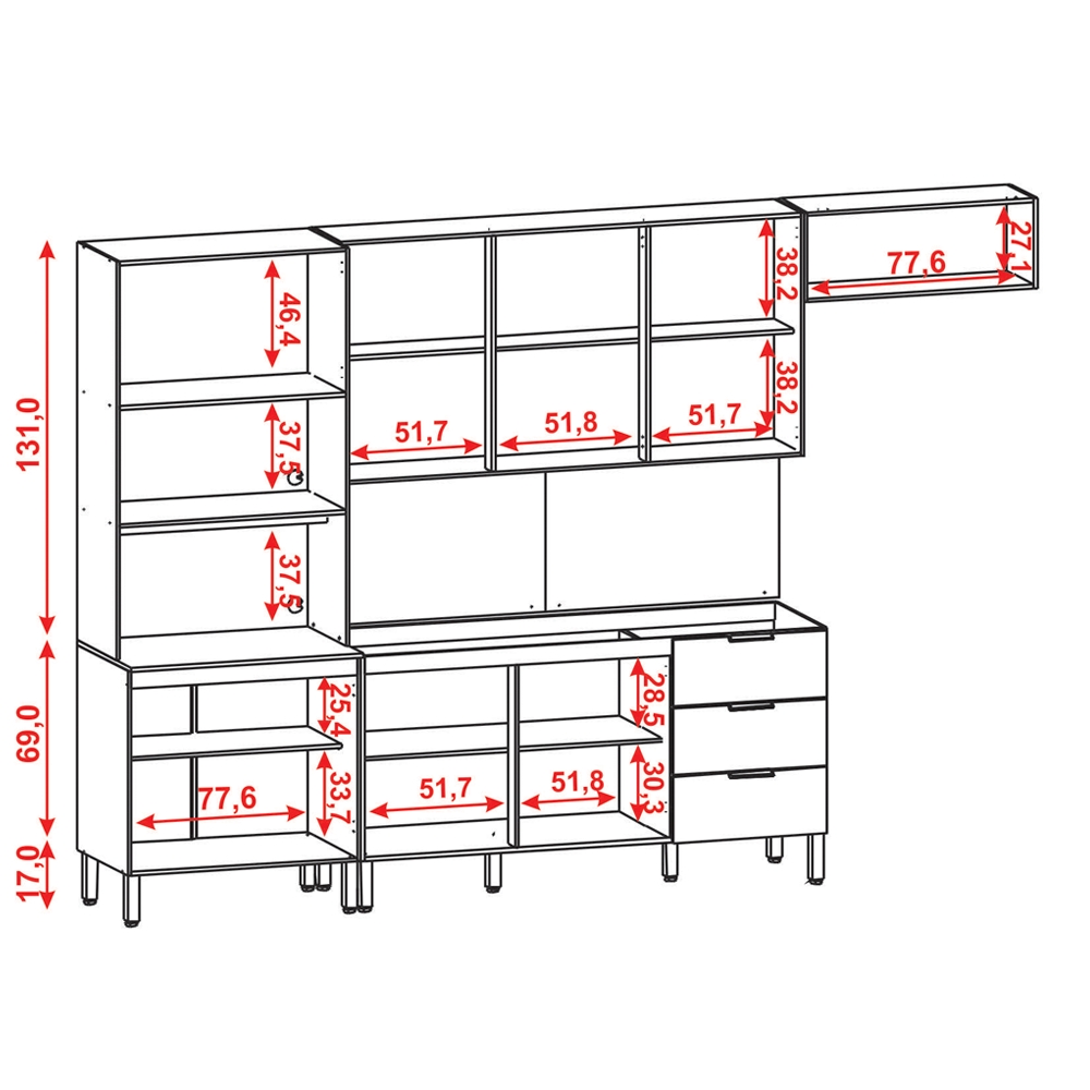 Cozinha Modulada 10 Portas 320cm 2990 Freijo Vanilla Ripado KTP