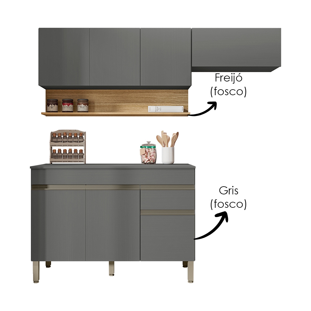 Cozinha Modulada 3 Pecas Balcao Com Tampo Line Gris Cp Freijo KTP