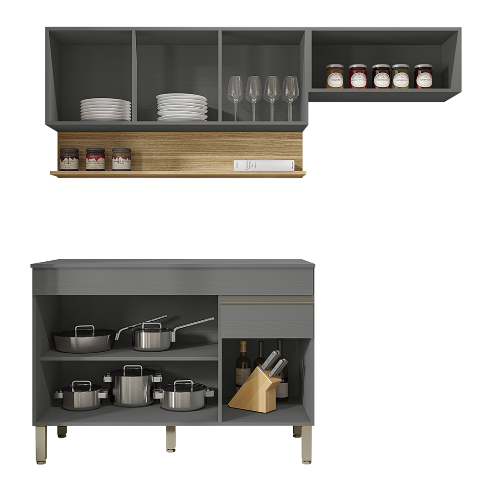Cozinha Modulada 3 Pecas Balcao Com Tampo Line Gris Cp Freijo KTP