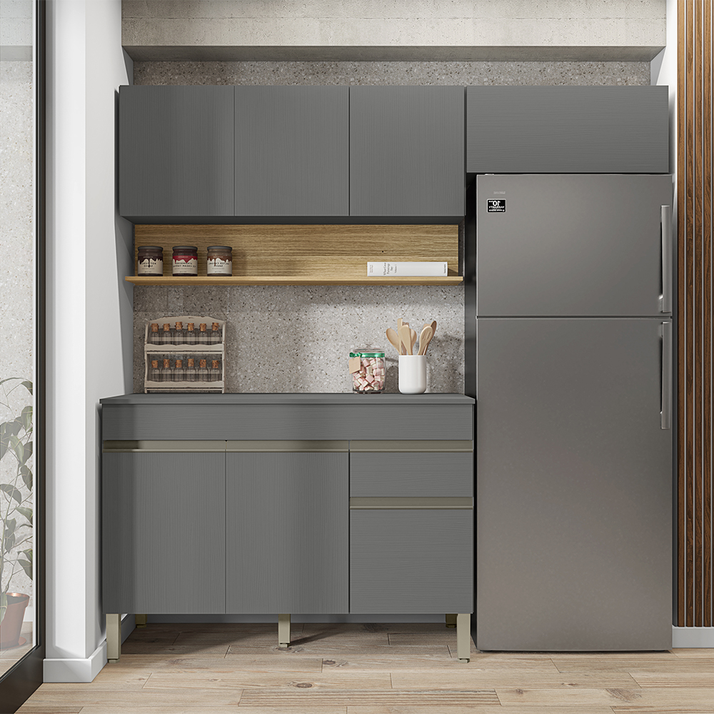 Cozinha Modulada 3 Pecas Balcao Com Tampo Line Gris Cp Freijo KTP