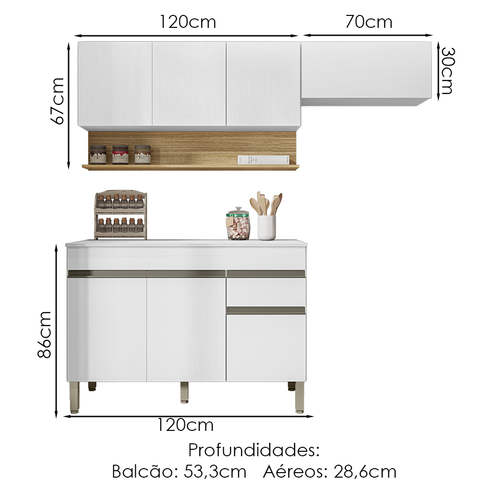 Cozinha Modulada 3 Pecas Balcao Com Tampo Line Supremo Cp Freijo KTP