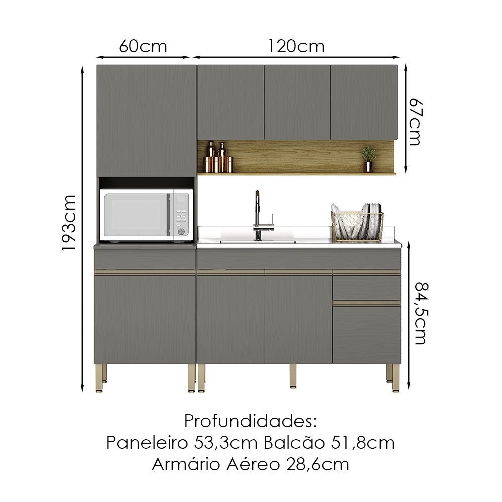 Cozinha Modulada 3 Pecas Balcao Pia 3023 Line Gris Cp Freijo KTP