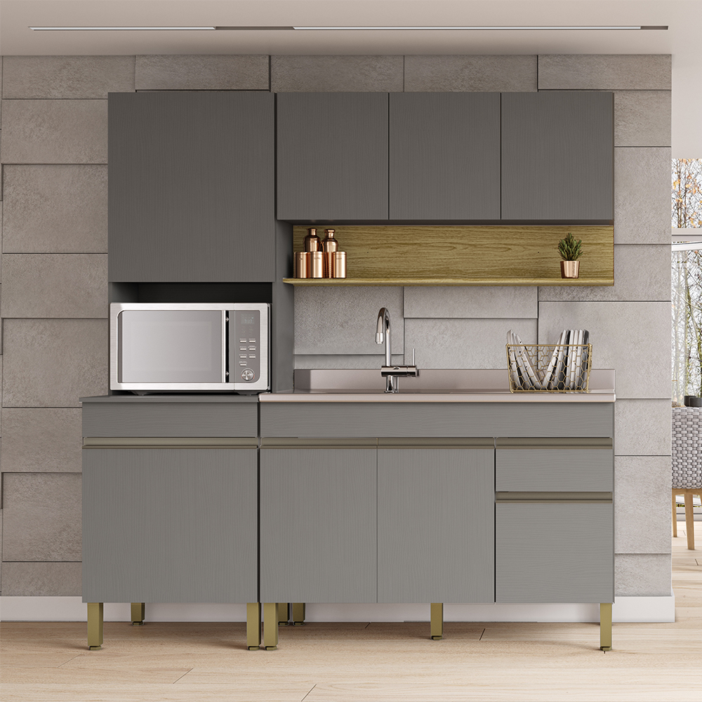 Cozinha Modulada 3 Pecas Balcao Pia 3023 Line Gris Cp Freijo KTP