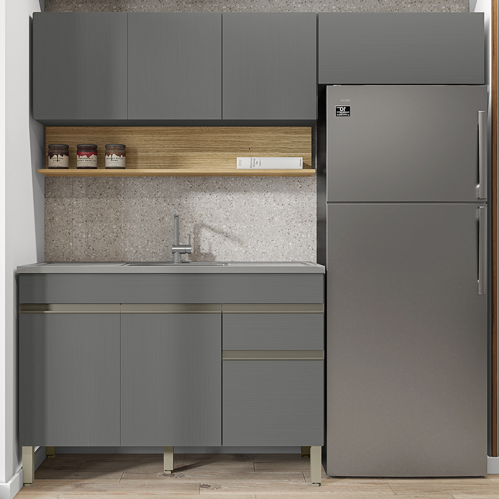 Cozinha Modulada 3 Pecas Balcao Pia Line Gris Cp Freijo KTP