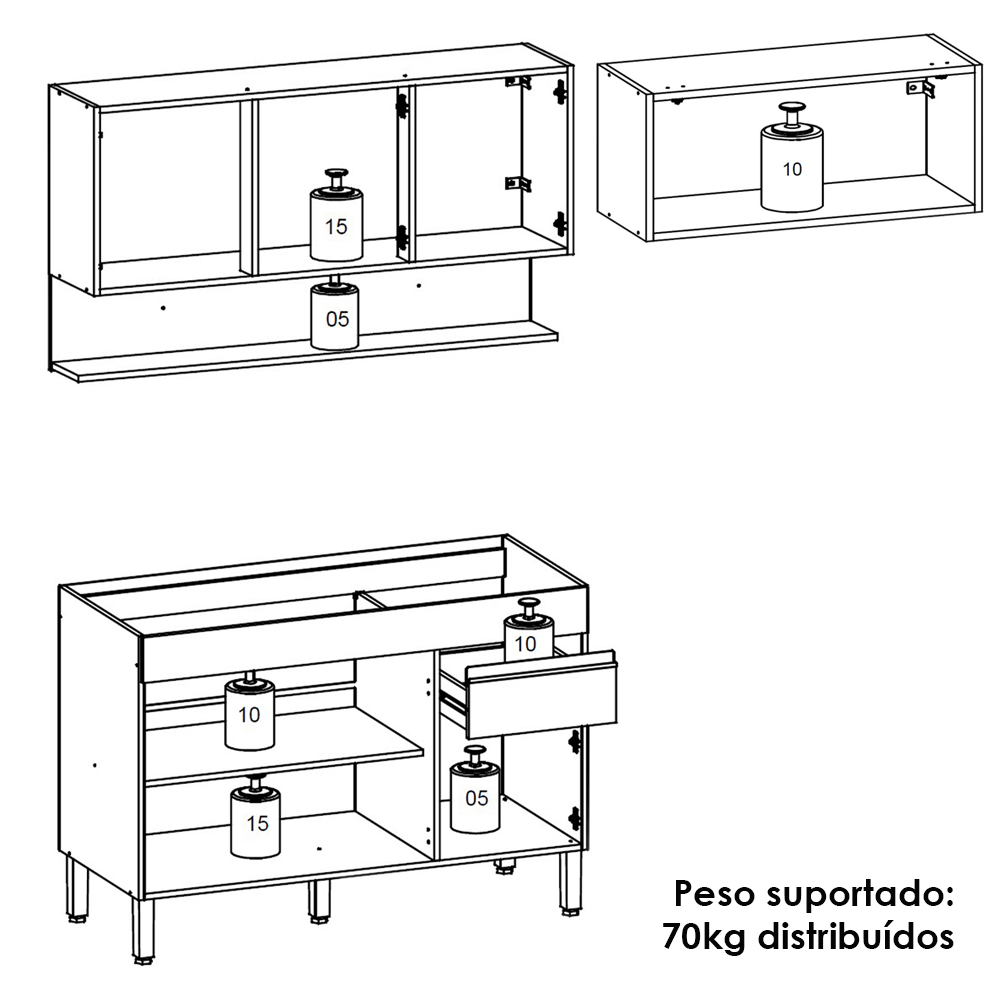 Cozinha Modulada 3 Pecas Balcao Pia Line Gris Cp Freijo KTP