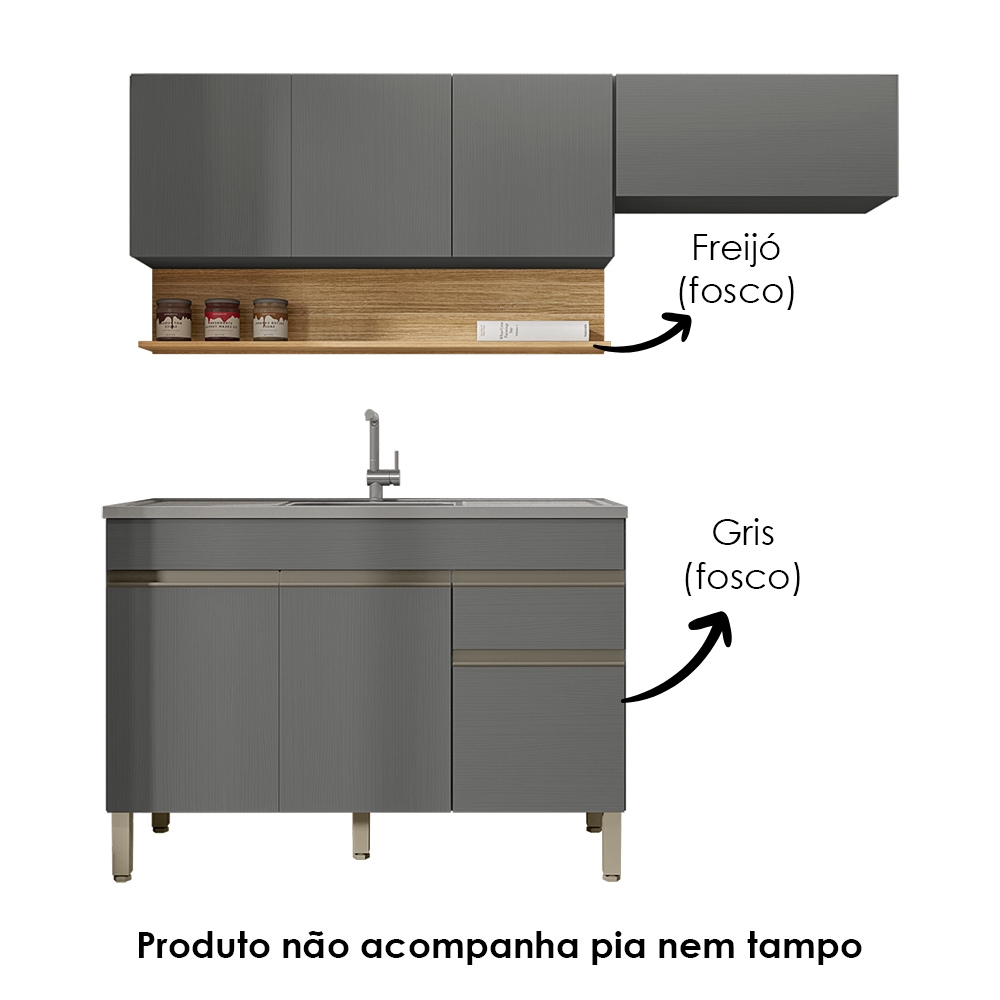 Cozinha Modulada 3 Pecas Balcao Pia Line Gris Cp Freijo KTP