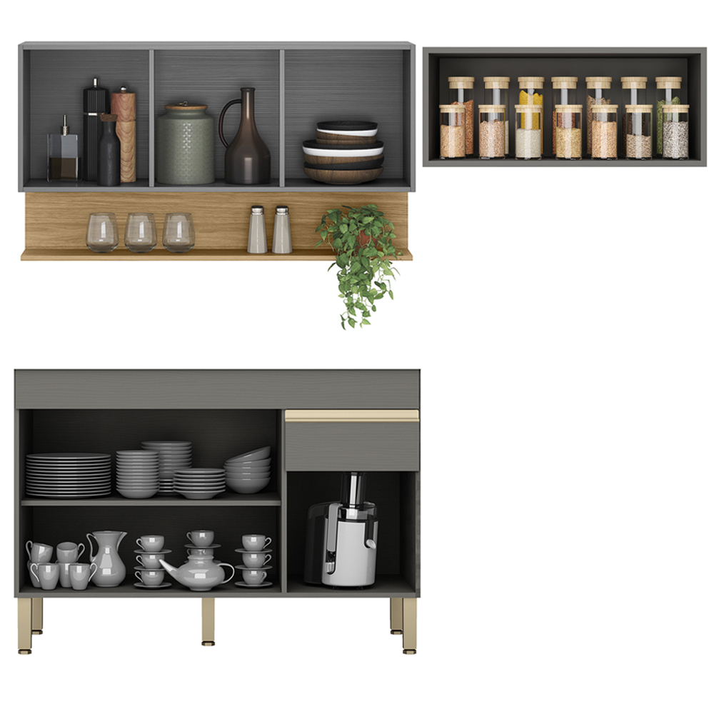 Cozinha Modulada 3 Pecas Balcao Pia Line Gris Cp Freijo KTP