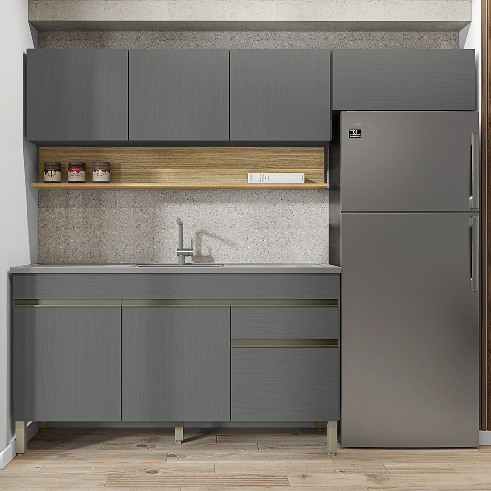 Cozinha Modulada 3 Pecas Com Balcao Pia Line Gris Cp Freijo KTP