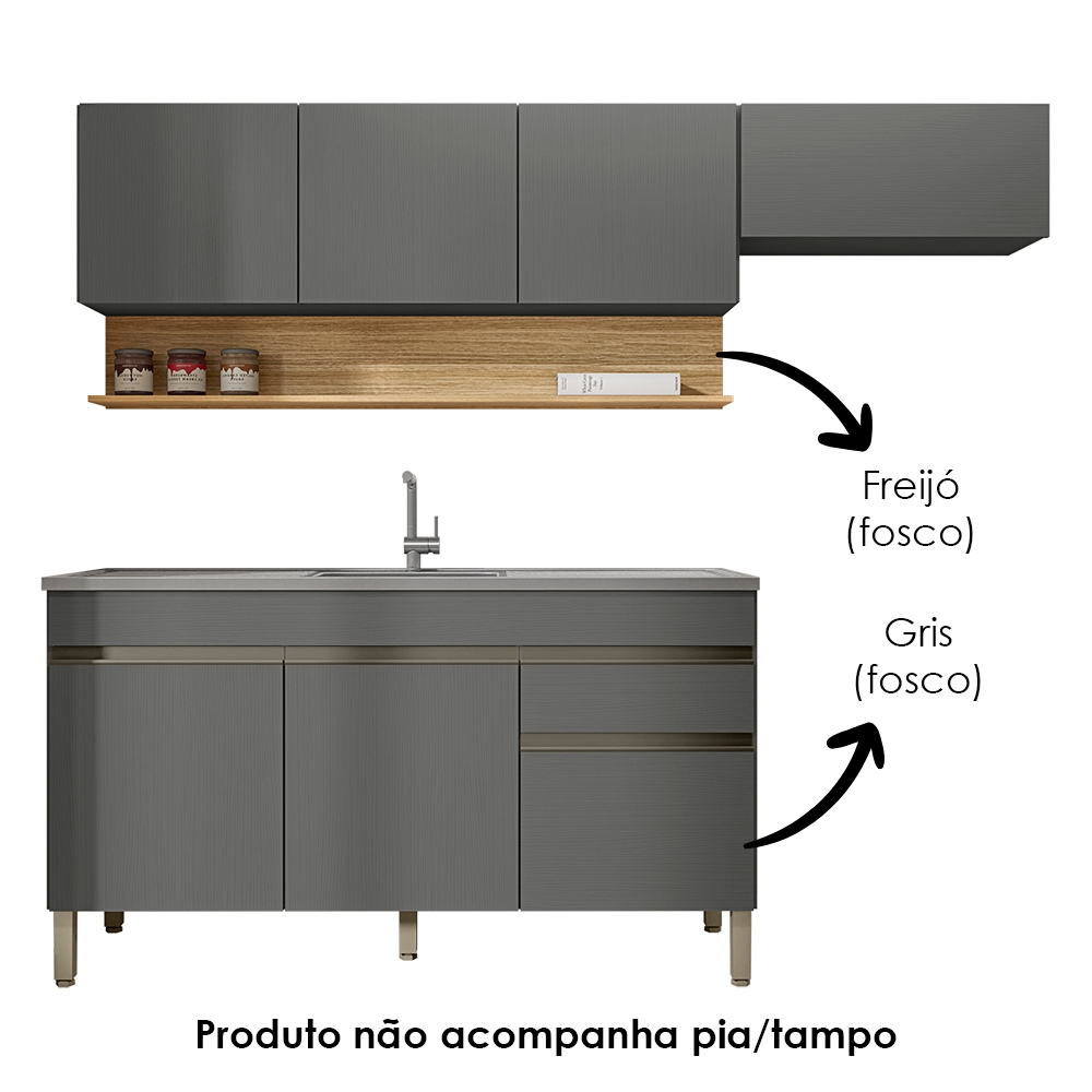Cozinha Modulada 3 Pecas Com Balcao Pia Line Gris Cp Freijo KTP