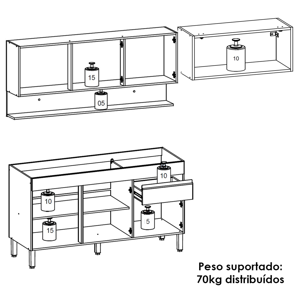 Cozinha Modulada 3 Pecas Com Balcao Pia Line Supremo Cp Freijo KTP